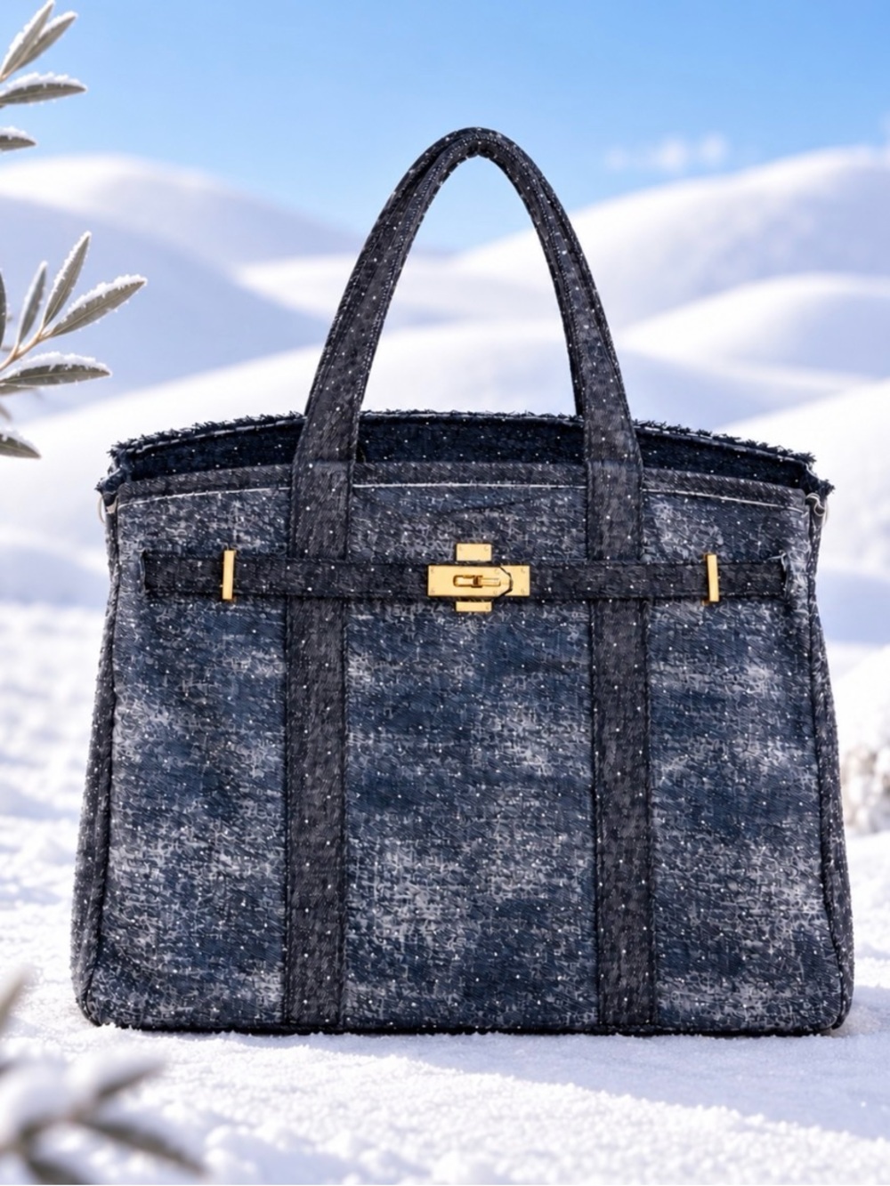 Boatkin Black Denim with Rhinestone Canvas Tote Bag~ Solid Color Carryall